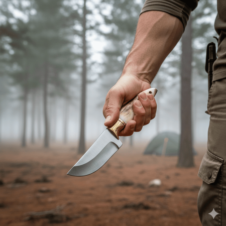 Premium Kutu Geyik Boynuzu Saplı Mini Barınlı İsme Özel 4116 Kalite Paslanmaz Çelik Avcı Kamp Bıçağı - Tesbihane