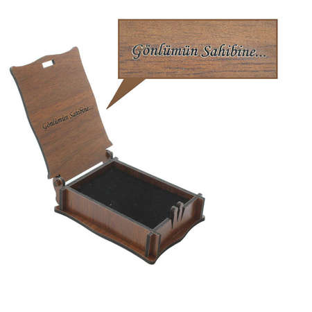Özel Mesaj Yazılı Kahverengi Ahşap Hediye Kolye Küpe Kutusu - M1 - Tesbihane