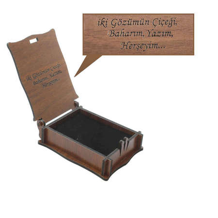 Özel Mesaj Yazılı Kahverengi Ahşap Hediye Kolye Küpe Kutusu - M2 - Tesbihane