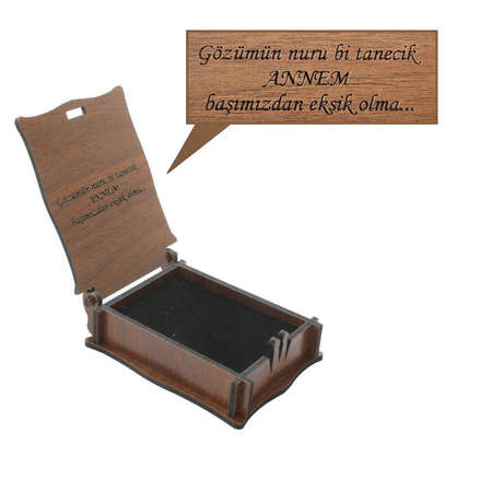 Özel Mesaj Yazılı Kahverengi Ahşap Hediye Kolye Küpe Kutusu - M3 - Tesbihane