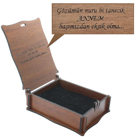 Özel Mesaj Yazılı Kahverengi Ahşap Hediye Takı Seti Kutusu - M2 - Tesbihane