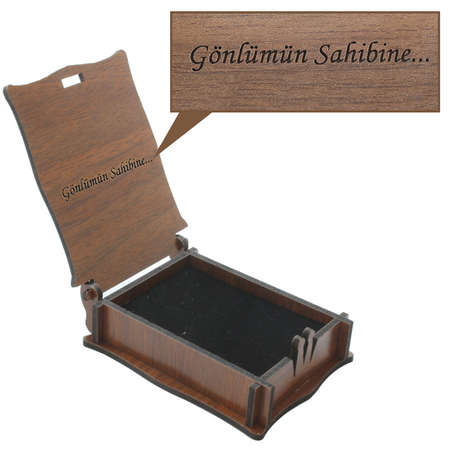 Özel Mesaj Yazılı Kahverengi Ahşap Hediye Takı Seti Kutusu - M4 - Tesbihane