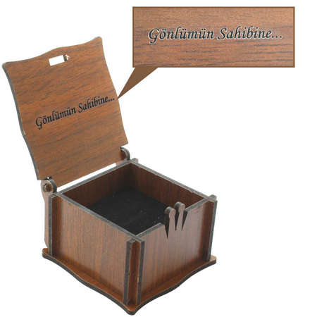 Özel Mesaj Yazılı Kahverengi Ahşap Hediye Yüzük Alyans Kutusu - M2 - Tesbihane