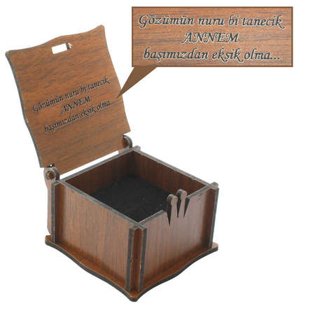 Özel Mesaj Yazılı Kahverengi Ahşap Hediye Yüzük Alyans Kutusu - M3 - Tesbihane