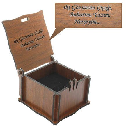 Özel Mesaj Yazılı Kahverengi Ahşap Hediye Yüzük Alyans Kutusu - M4 - Tesbihane