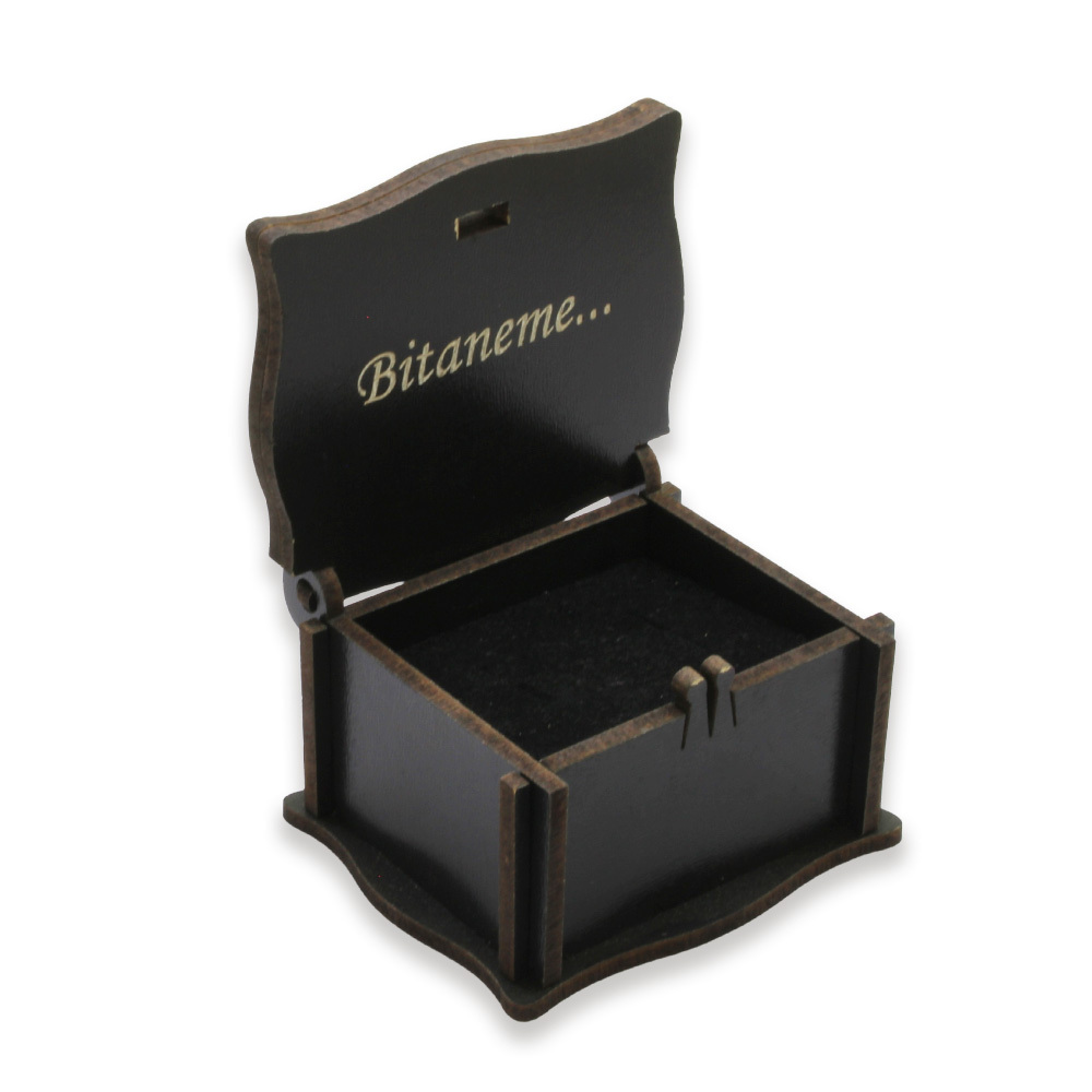 Özel Mesaj Yazılı Siyah Ahşap Hediye Yüzük Alyans Kutusu M1 - 2
