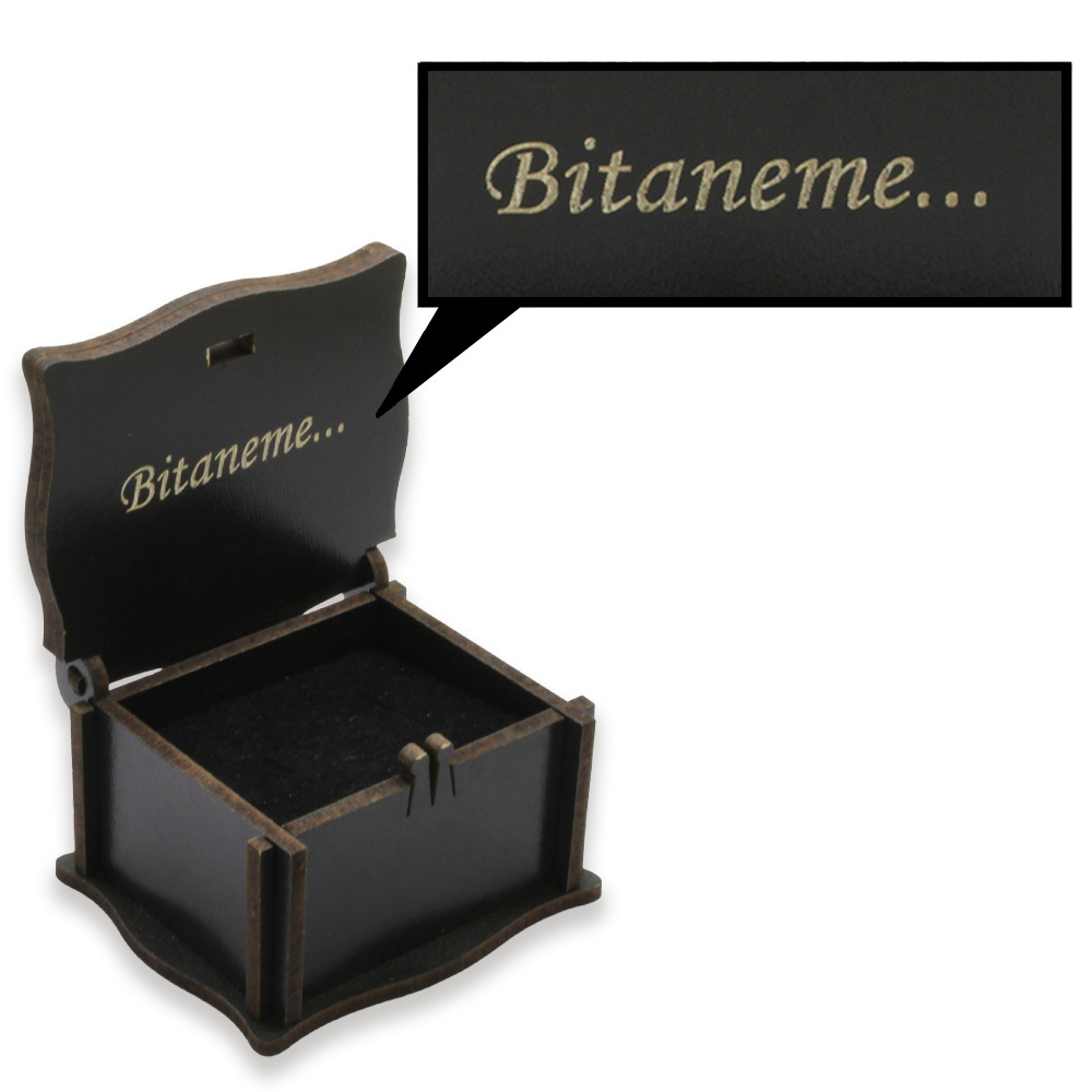 Özel Mesaj Yazılı Siyah Ahşap Hediye Yüzük Alyans Kutusu M1 - 1