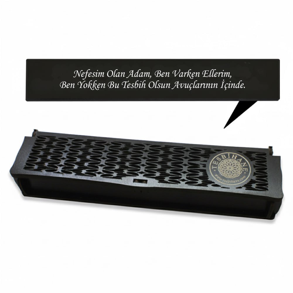 Özel Mesaj Yazılı Siyah Ahşap Elegance Hediye Tesbih Kutusu - M3 - 1