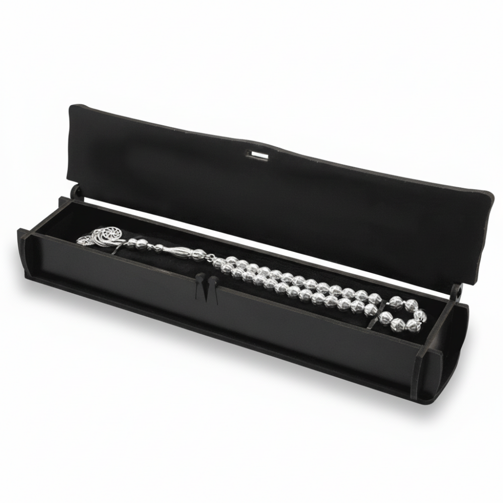 Özel Mesaj Yazılı Siyah Ahşap Elegance Hediye Tesbih Kutusu - M5 - 4