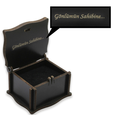 Özel Mesaj Yazılı Siyah Ahşap Hediye Yüzük Alyans Kutusu M2 - 