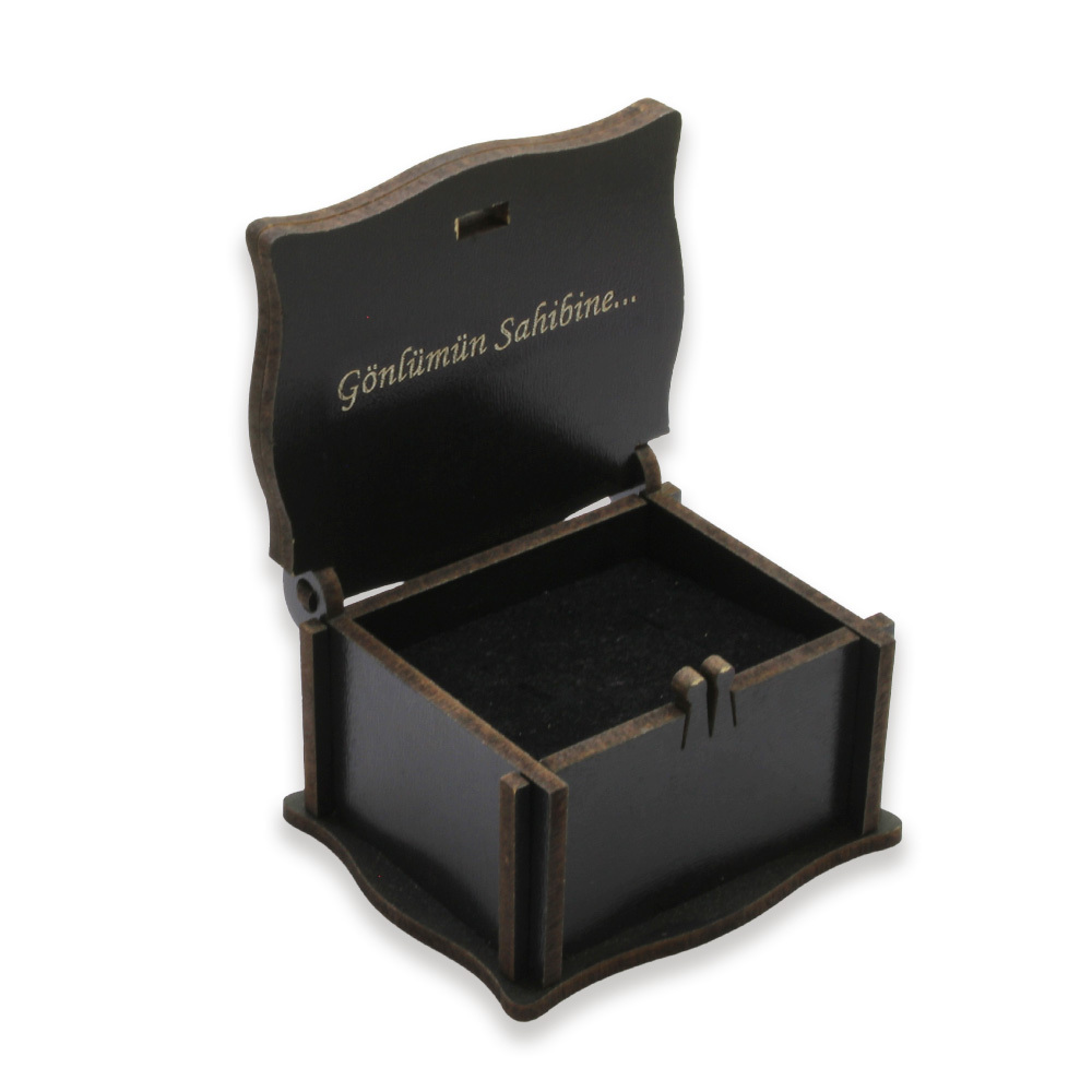 Özel Mesaj Yazılı Siyah Ahşap Hediye Yüzük Alyans Kutusu M2 - 2