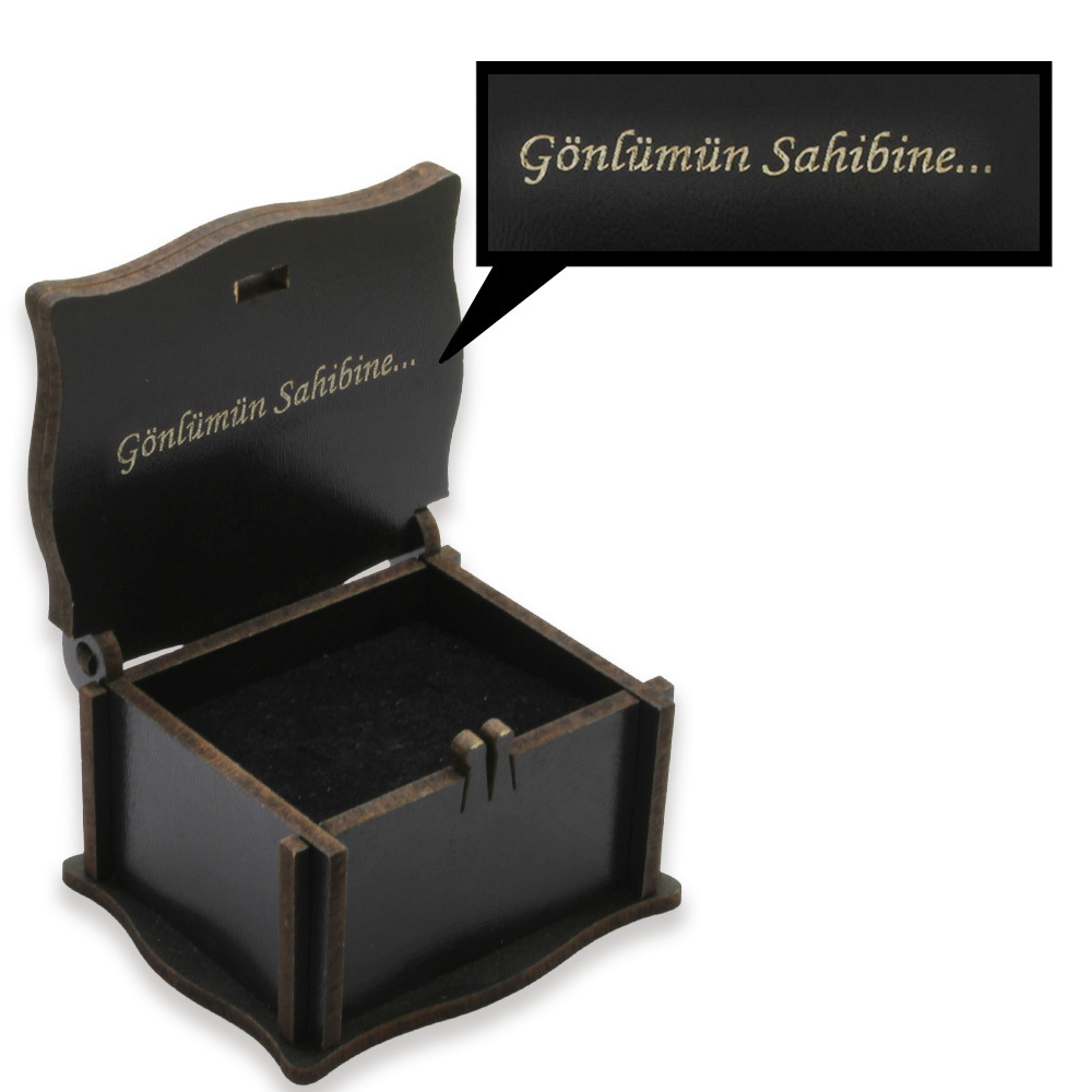 Özel Mesaj Yazılı Siyah Ahşap Hediye Yüzük Alyans Kutusu M2 - 1