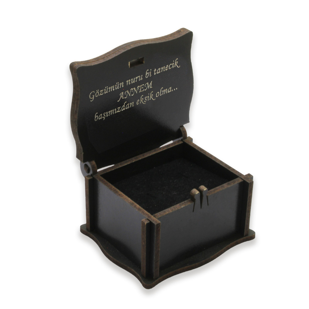 Özel Mesaj Yazılı Siyah Ahşap Hediye Yüzük Alyans Kutusu M3 - 2