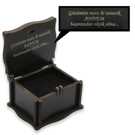 Özel Mesaj Yazılı Siyah Ahşap Hediye Yüzük Alyans Kutusu M3 - Tesbihane
