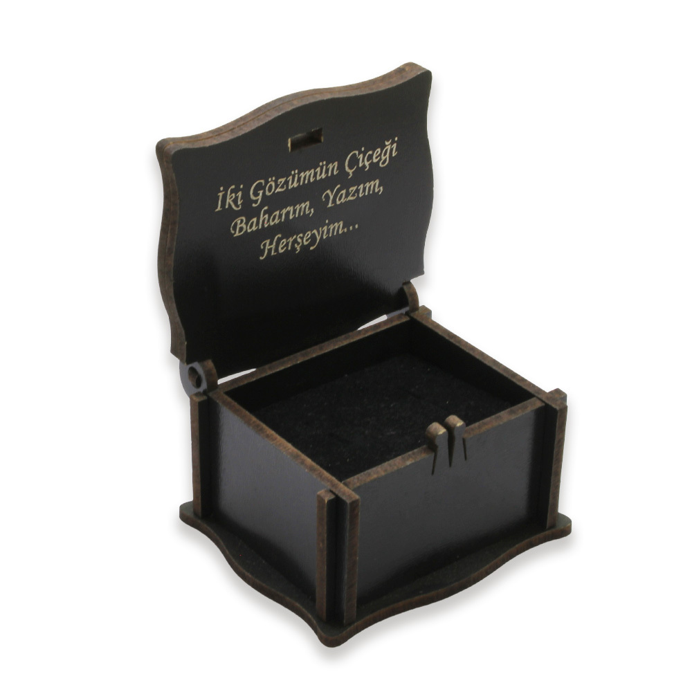 Özel Mesaj Yazılı Siyah Ahşap Hediye Yüzük Alyans Kutusu M4 - 2