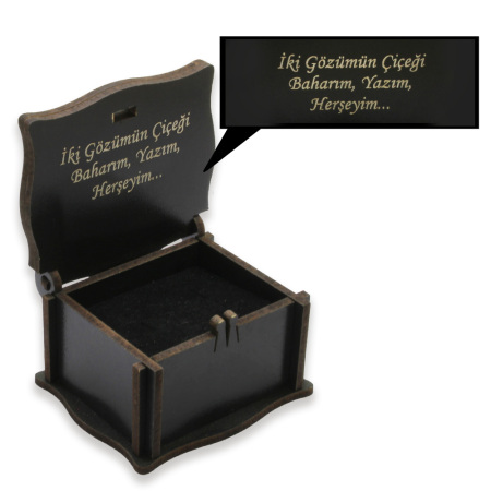 Özel Mesaj Yazılı Siyah Ahşap Hediye Yüzük Alyans Kutusu M4 - 
