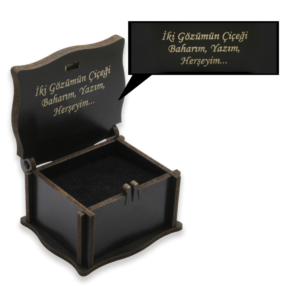 Özel Mesaj Yazılı Siyah Ahşap Hediye Yüzük Alyans Kutusu M4 - 1