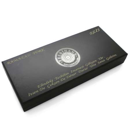 Özel Mesaj Yazılı Siyah Renk Özel Tesbih Kesim Hediye Tesbih Kutusu - M6 - Tesbihane