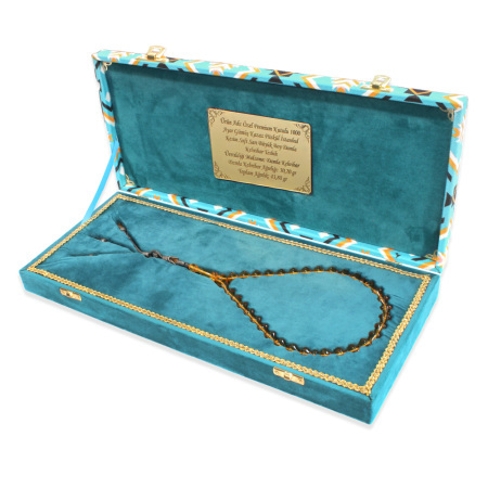 Premium Kutulu 1000 Ayar Gümüş Kazaz Püskül İstanbul Kesim Soft Sarı Büyük Boy Damla Kehribar Tesbih - Tesbihane