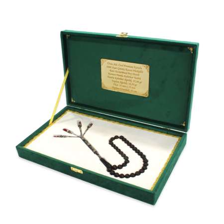 Premium Kutulu 1000 Ayar Gümüş Kazaz Püskül Küre Kesim Maxi Boy Hareli Kırmızı Damla Kehribar Tesbih - Tesbihane