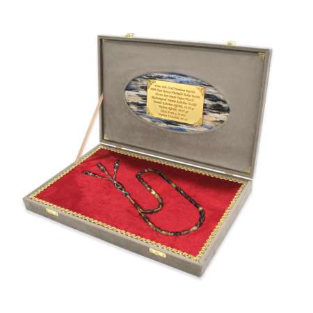 Premium Kutulu 1000 Ayar Kazaz Püskül Kolye Kesim Süzme Sarı Siyah Kaliningrad Damla Kehribar Tesbih - Tesbihane