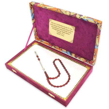 Premium Kutulu 925 Ayar Gümüş Bozkurt Halat Püskül Kapsül Kesim Bayrak Kırmızı Damla Kehribar Tesbih - Tesbihane