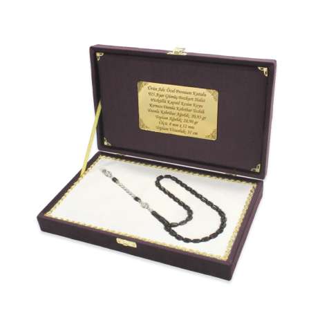 Premium Kutulu 925 Ayar Gümüş Bozkurt Halat Püsküllü Kapsül Kesim Koyu Kırmızı Damla Kehribar Tesbih - Tesbihane