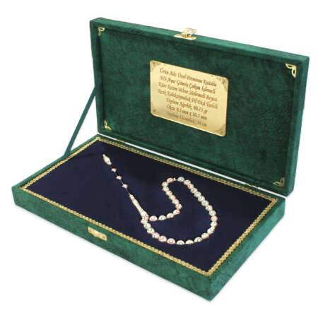 Premium Kutulu 925 Ayar Gümüş Çakım Küre Kesim Mine Süsleme Beyaz Renk Koleksiyonluk Fildişi Tesbih - Tesbihane