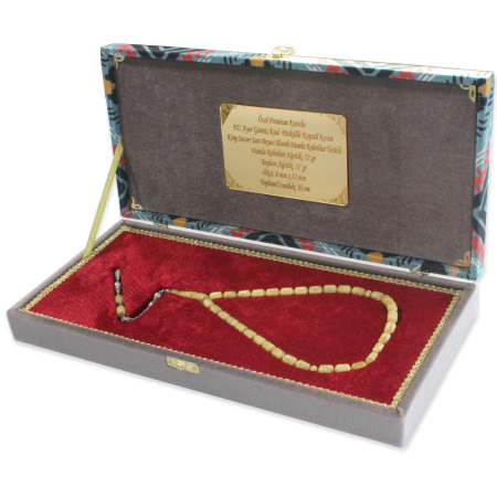 Premium Kutulu 925 Ayar Gümüş Kral Püskül Kapsül Kesim King Seccer Sarı Beyaz Damla Kehribar Tesbih - Tesbihane