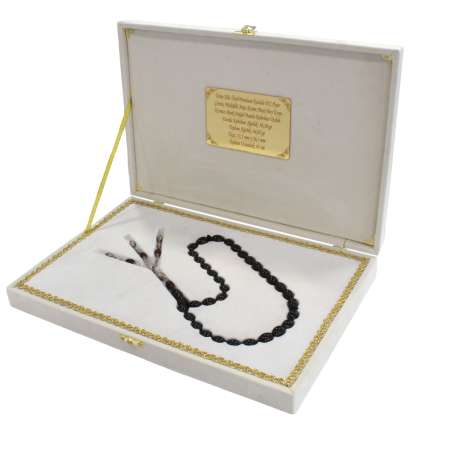 Premium Kutu 925 Ayar Gümüş Püskül Arpa Kesim Maxi Boy Koyu Kırmızı Renk Doğal Damla Kehribar Tesbih - Tesbihane