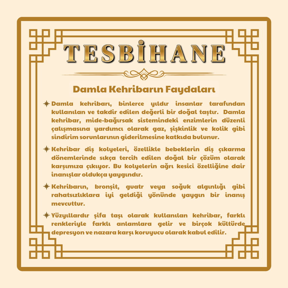 Özel Premium Kutulu 925 Ayar Gümüş Telkari Tasarım 3'lü Kamçı Püsküllü Küre Kesim King Seccer Damla Kehribar Tesbih - 8