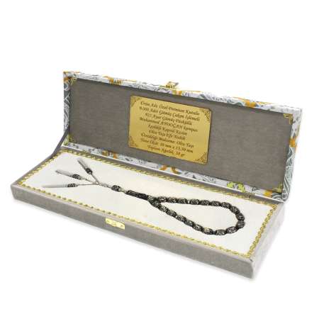 Özel Premium Kutulu 9300 Gümüş Çakım 925 Ayar Gümüş Püsküllü Kapsül Kesim Oltu Taşı Efe Tesbih - Tesbihane