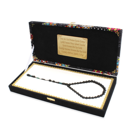 Özel Premium Kutulu Kumpas İşçilikli İmamesi Firuze İşlemeli İstanbul Kesim Erzurum Oltu Taşı Tesbih - Tesbihane