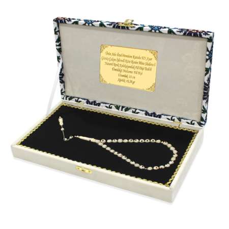 Premium Kutulu Sistemli 925 Ayar Gümüş Çakım Küre Kesim Mine Süslemeli Koleksiyonluk Fildişi Tesbih - Tesbihane