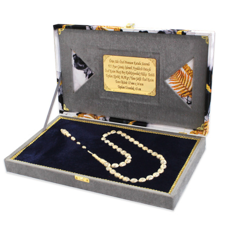 Premium Kutulu Sistemli 925 Ayar Gümüş İşlemeli Özel Kesim Maxi Boy Koleksiyonluk Fildişi Tesbih - Tesbihane