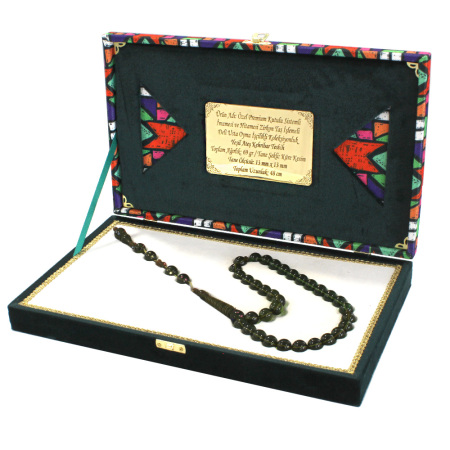 Premium Kutulu İmame Hitame Zirkon Taşlı Deli Usta Eseri Koleksiyonluk Yeşil Ateş Kehribar Tesbih - Tesbihane