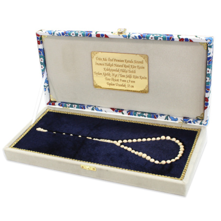 Özel Premium Kutulu Sistemli İmamesi Halkalı Natural Renk Küre Kesim Koleksiyonluk Fildişi Tesbih - Tesbihane