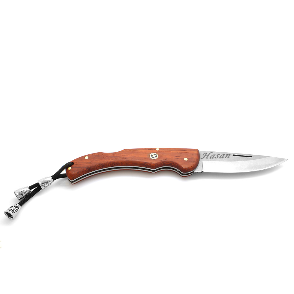 Padok Ağacı Saplı Hayta Model Kilit Mekanizmalı İsme Özel 4116 Karartılmış Çelik Avcı Kamp Bıçağı - 7