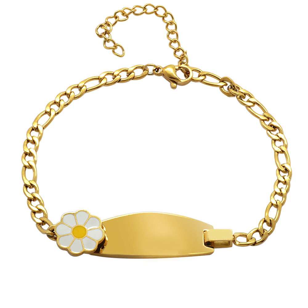 Papatya Detaylı Altın Renk Kişiye Özel İsim Yazılı Çelik Kadın Bileklik - 2