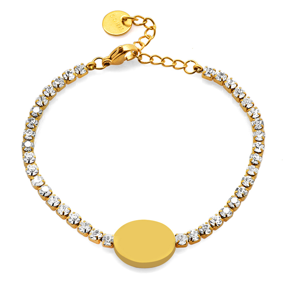 Beyaz Zirkon Taşlı Altın Renk Kişiye Özel İsim Yazılı Çelik Kadın Bileklik - 6