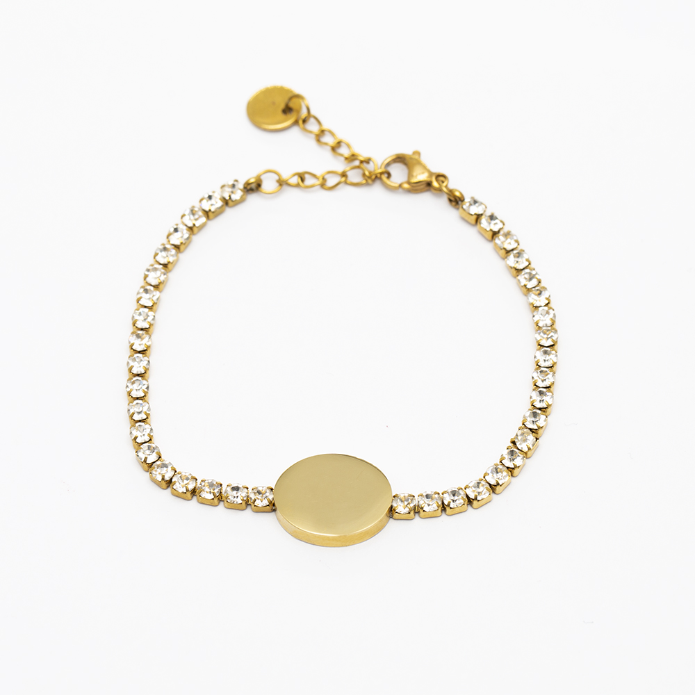 Beyaz Zirkon Taşlı Altın Renk Kişiye Özel İsim Yazılı Çelik Kadın Bileklik - 7