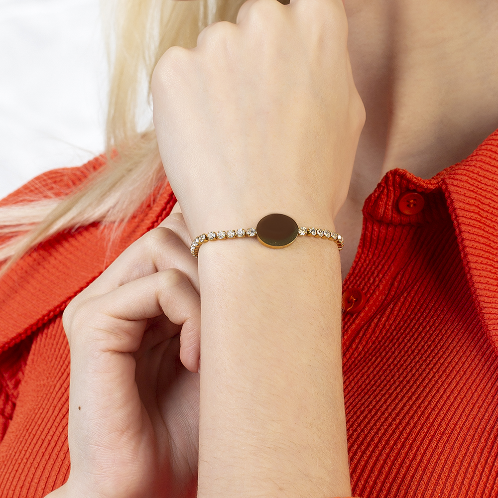 Beyaz Zirkon Taşlı Altın Renk Kişiye Özel İsim Yazılı Çelik Kadın Bileklik - 4