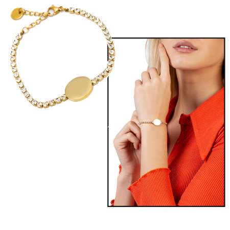 Beyaz Zirkon Taşlı Altın Renk Kişiye Özel İsim Yazılı Çelik Kadın Bileklik - Tesbihane