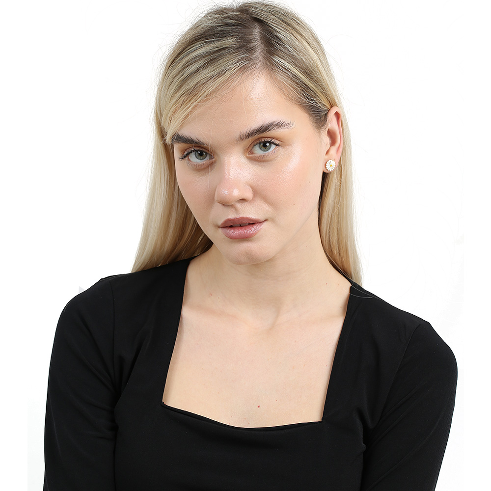 Papatya Tasarım Altın Renk 925 Ayar Gümüş Kadın Küpe - 2