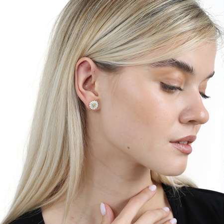 Papatya Tasarım Altın Renk 925 Ayar Gümüş Kadın Küpe - Tesbihane