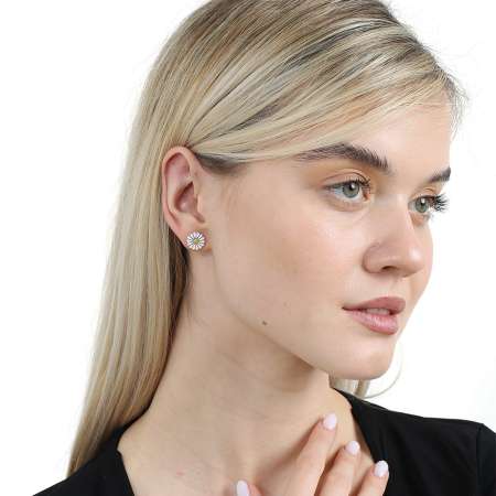 Papatya Tasarım Rose Renk 925 Ayar Gümüş Kadın Küpe - Tesbihane