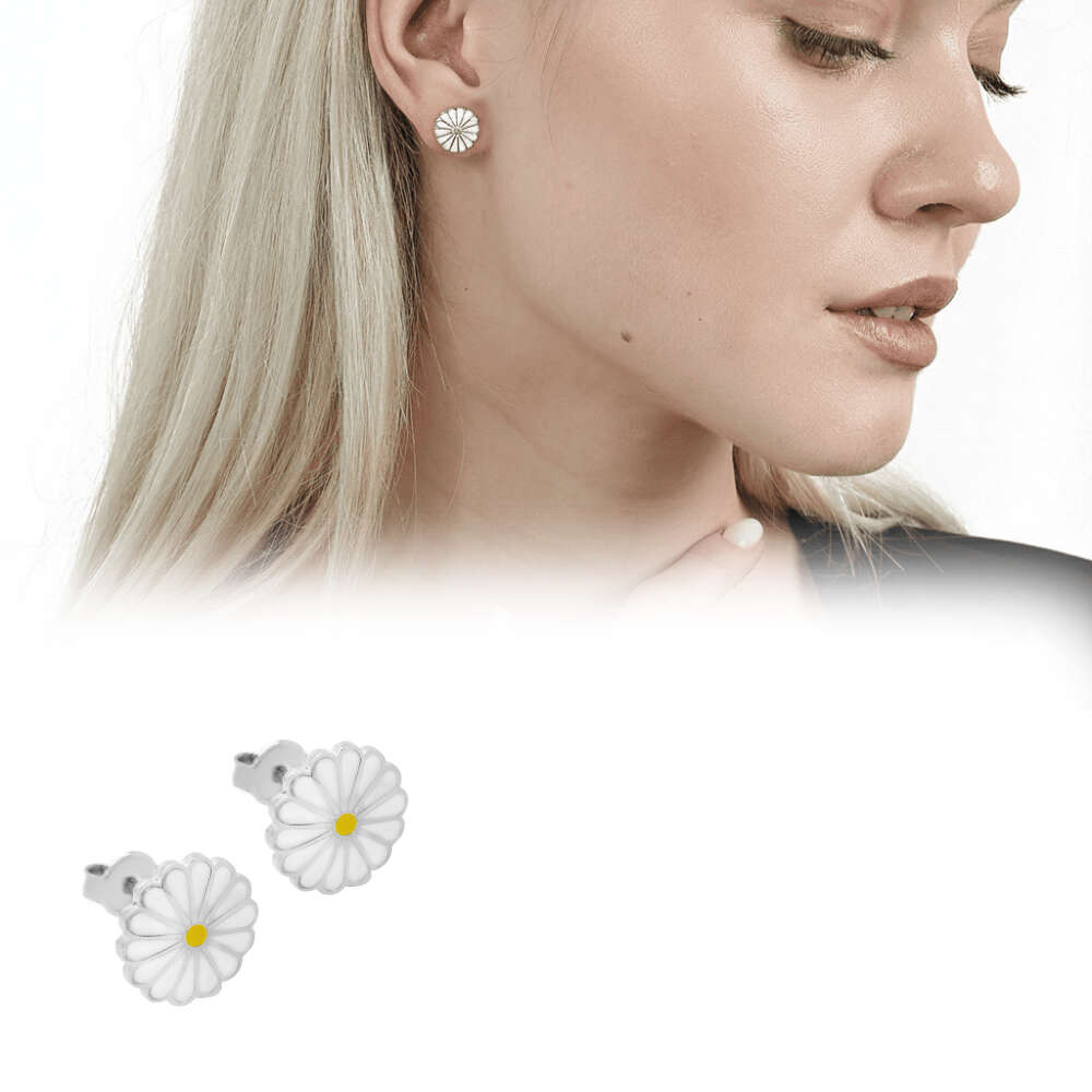 Papatya Tasarım Gümüş Renk 925 Ayar Gümüş Kadın Küpe - 1