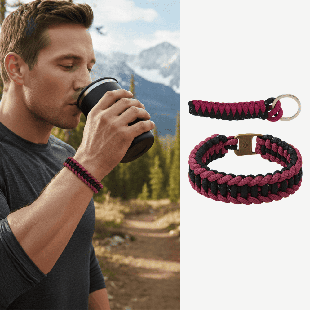 Paracord Bileklik Anahtarlık Kombini - Bordo Siyah Kamuflaj Desen - Kamp ve Doğa Sporları İçin - 1