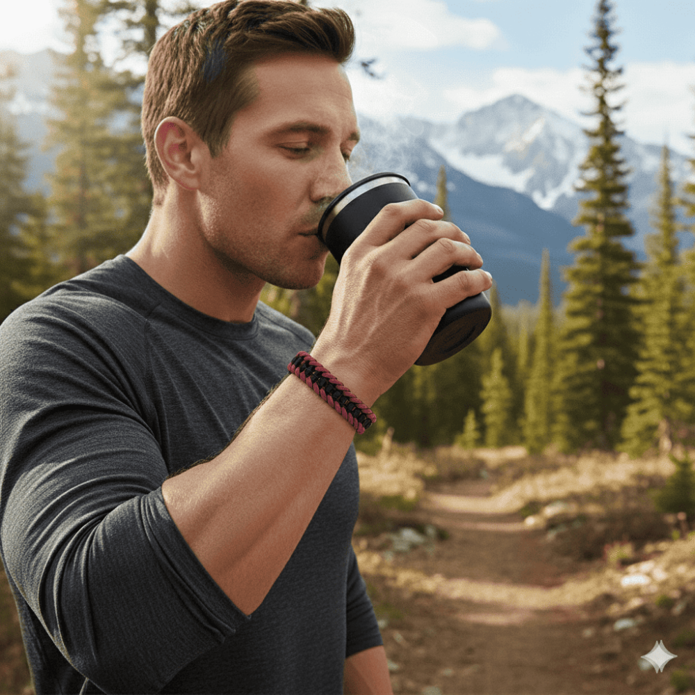 Paracord Bileklik Anahtarlık Kombini - Bordo Siyah Kamuflaj Desen - Kamp ve Doğa Sporları İçin - 2