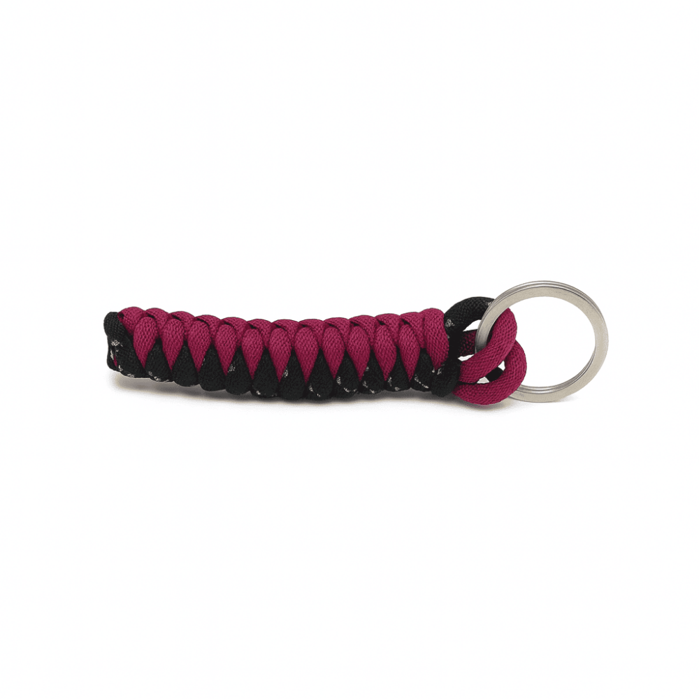Paracord Bileklik Anahtarlık Kombini - Bordo Siyah Kamuflaj Desen - Kamp ve Doğa Sporları İçin - 6